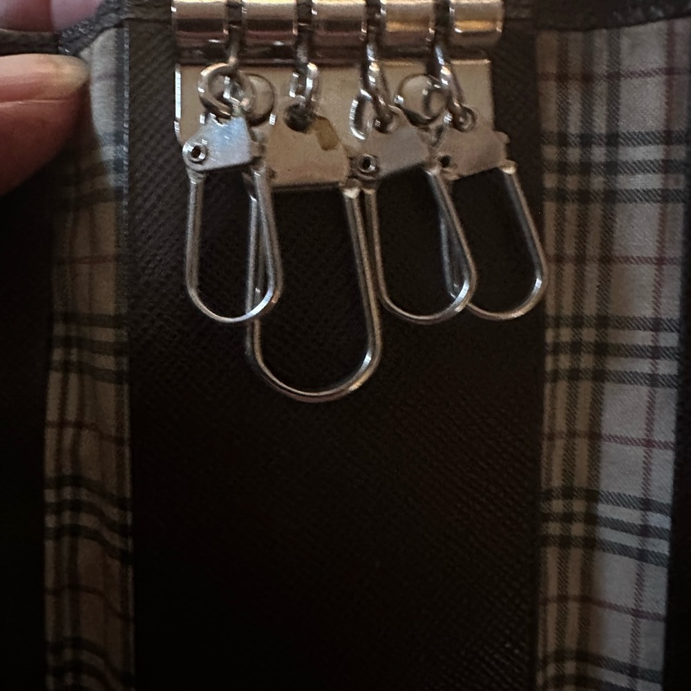 Burberry Brown Leather Key Holder with Classic Check Trim